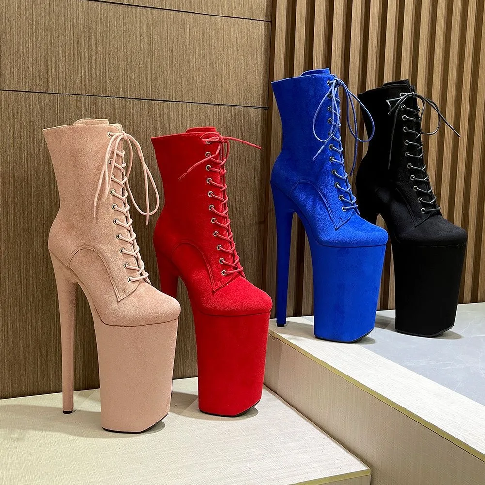 European and American 26CM ultra high heels, suede suede fashion boots, super sexy stage steel pipe boots, large men\'s and women