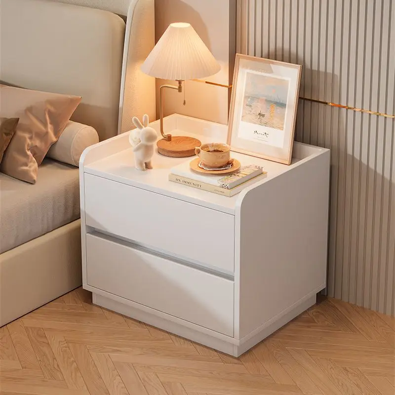 Bedside table Simple modern light luxury high-end shelf Large capacity double pumping Simple household bedroom storage cabinet