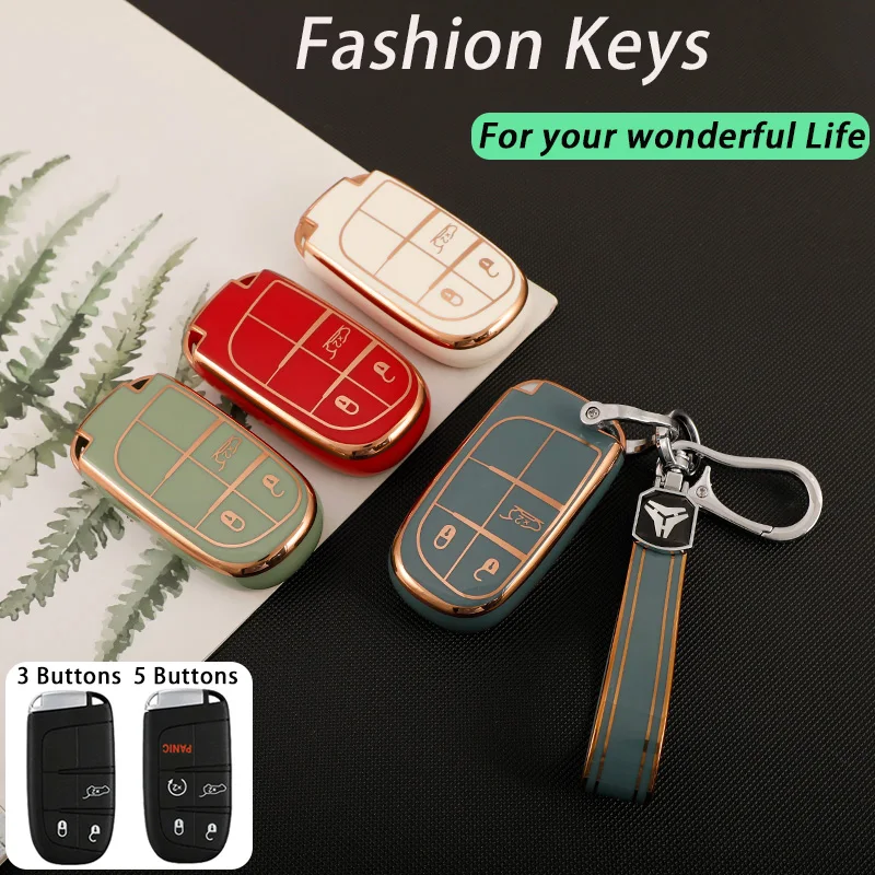 TPU Car Key Cover Case Fob for Jeep Renegade Compass Grand Cherokee for Chrysler 300C Wrangler Dodge Car Accessaries Keychain