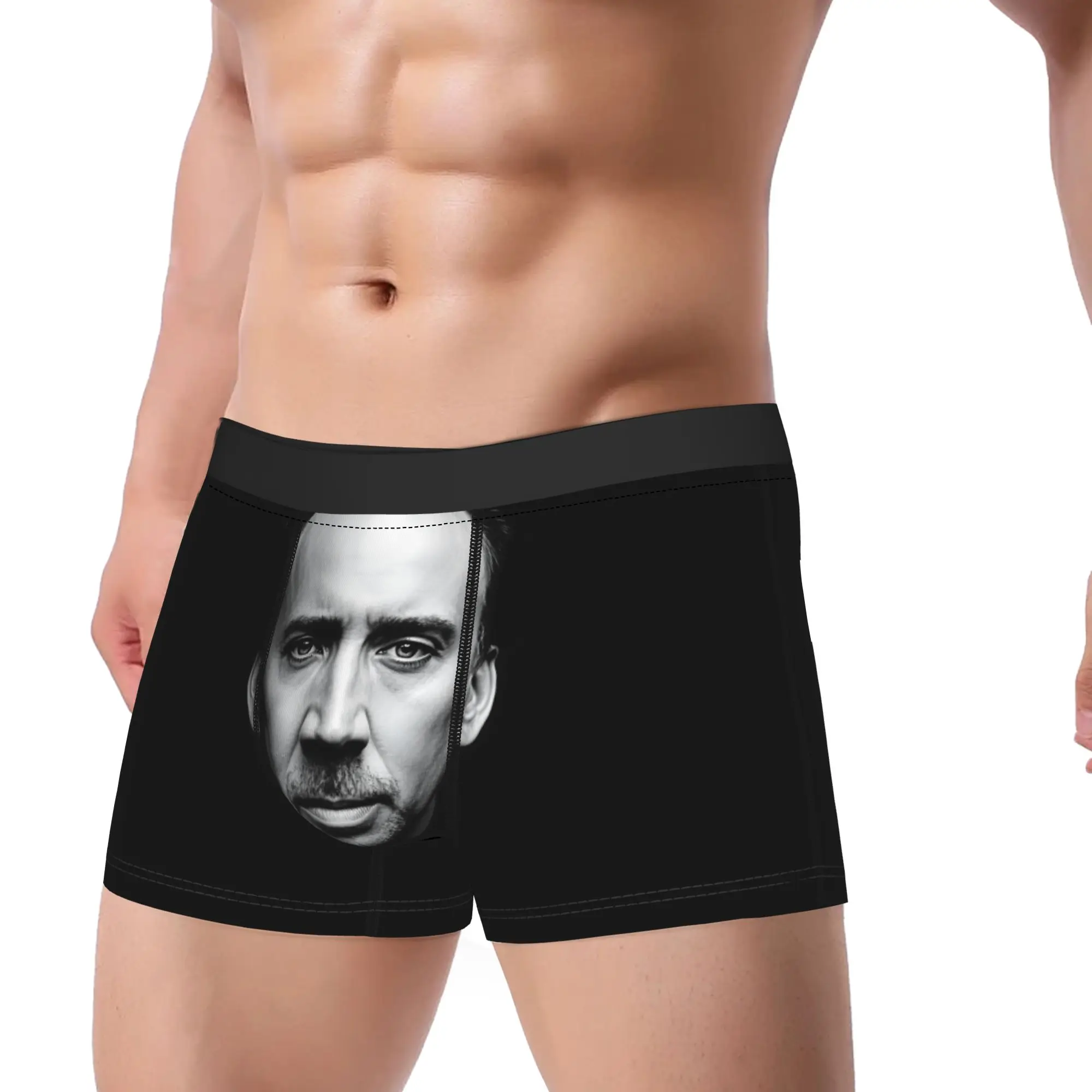 Nicolas Cage Black White Portrait Meme Boxer Brief  Underwear Quality Men's Breathable Boxershorts Custom DIY Plus Size Panties
