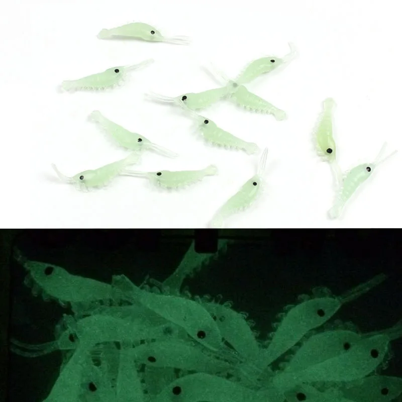 50 sztuk Luminous krewetki przynęta na ryby miękka przynęta Worms Glow krewetki przynęty dla Bass Crappie przynęty 3.5cm 0.3g krewetki