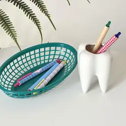 Tooth Shaped Tabletop Ceramic Flowerpot Home Furnishings Toothbrush Holder Cute Cactus Pot Pen Holder Desk Pens Stand Organizer