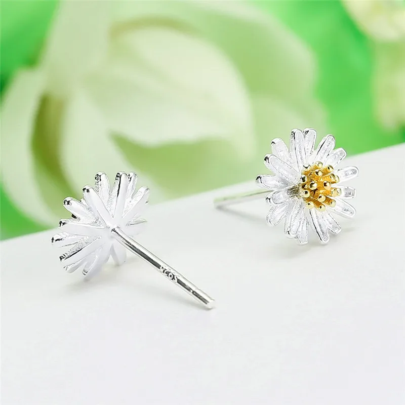 Real 925 Sterling Silver Daisy Flower Mini Stud Earrings for Women Cute Plant Fine Jewelry 2024 Trendy Accessories - view 4