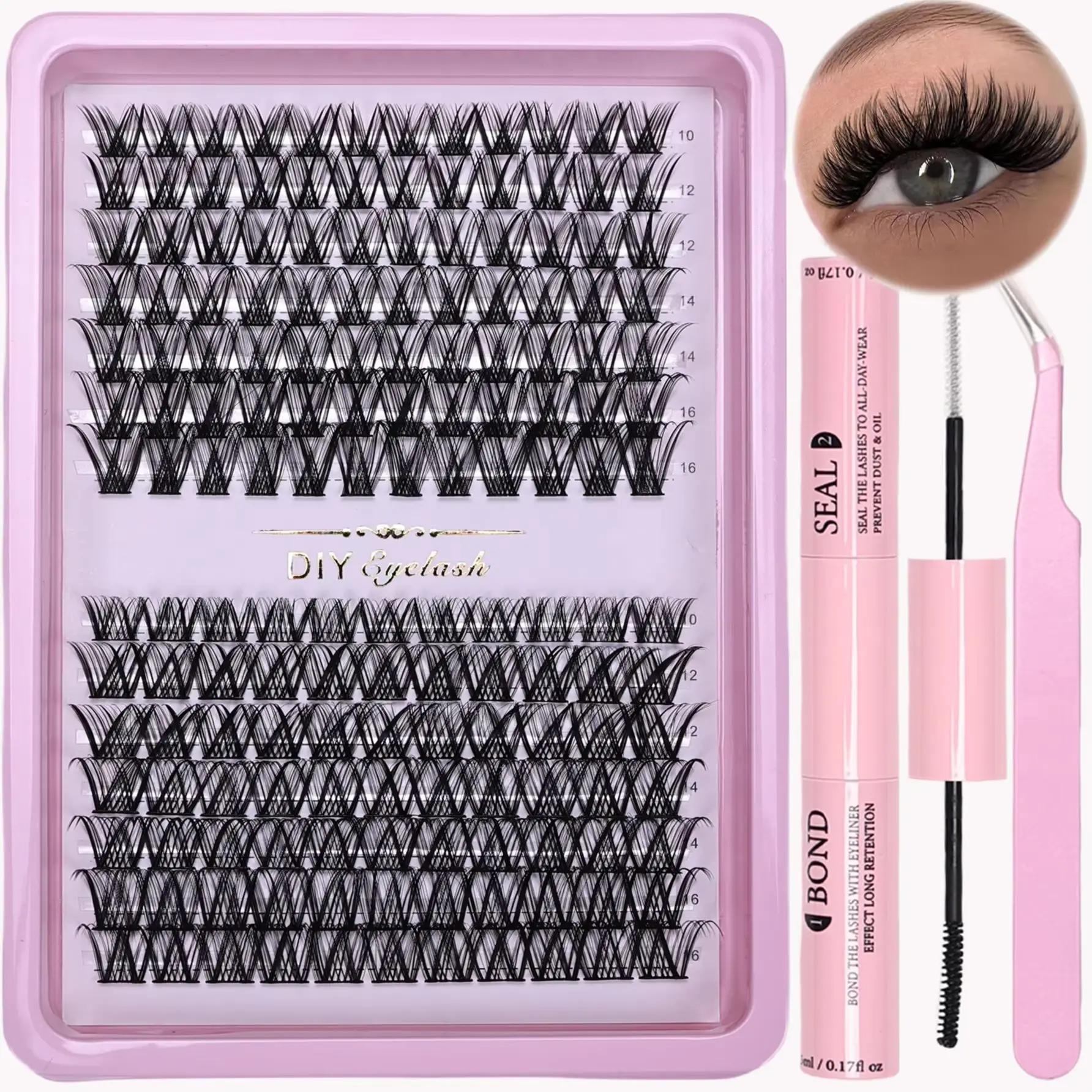 168-teiliges Wimpernverlängerungs-Set mit D-Curl Wimpernverlängerungen, Kleber, Versiegelungsmittel, Wimpernzange und Wimpernapplikator