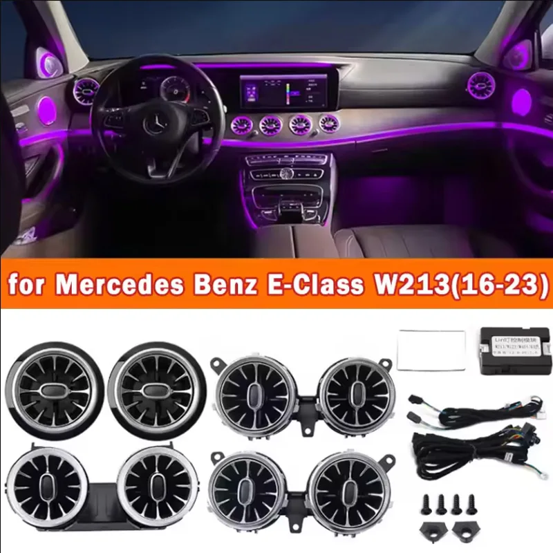 64 Colours LED Air Vents RGB Turbo Air Outlet Nozzle Decorative Lamp Car Control Ambient Light For Mercedes Benz W213 E-Class