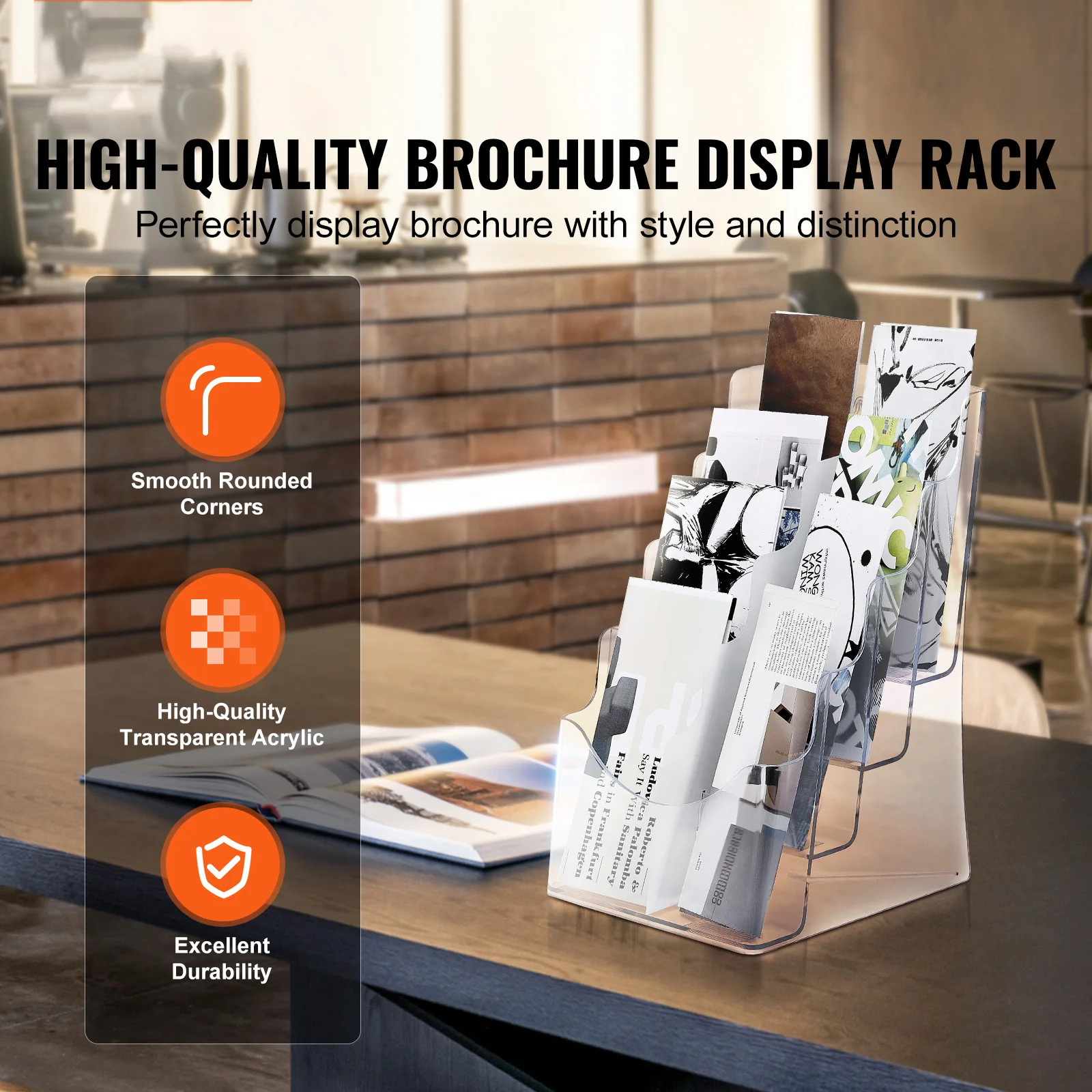 SucceBuy Acrylic Brochure Holder 8.5 x 11inch Display Stand Plastic Literature Organizer for Office Exhibition Restaurant
