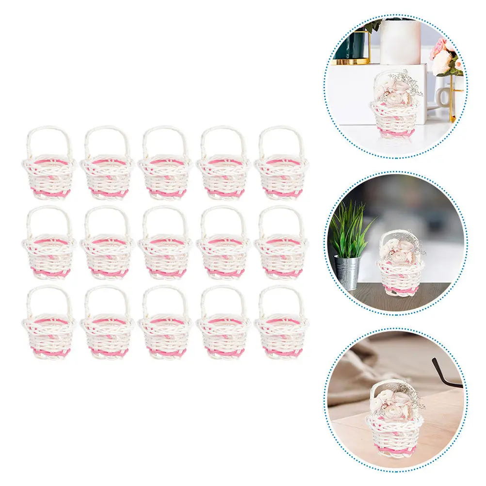 

15Pcs Mini Rattan Woven Basket Rustic Lightweight Portable Basket for Party Home Decor Photo Prop Desktop Display
