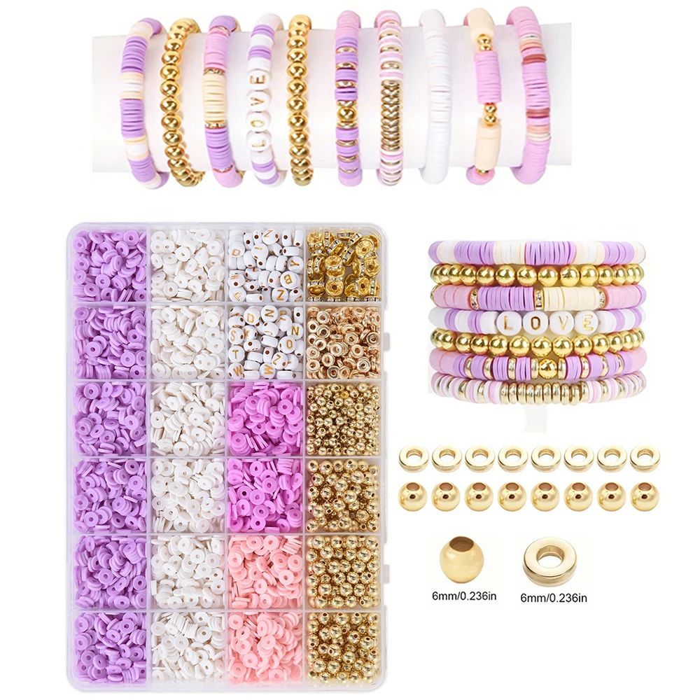 2350 Pieces Of Simple Purple Series University Style Bracelet Making Kit With Gold Beads And Beads With Letters