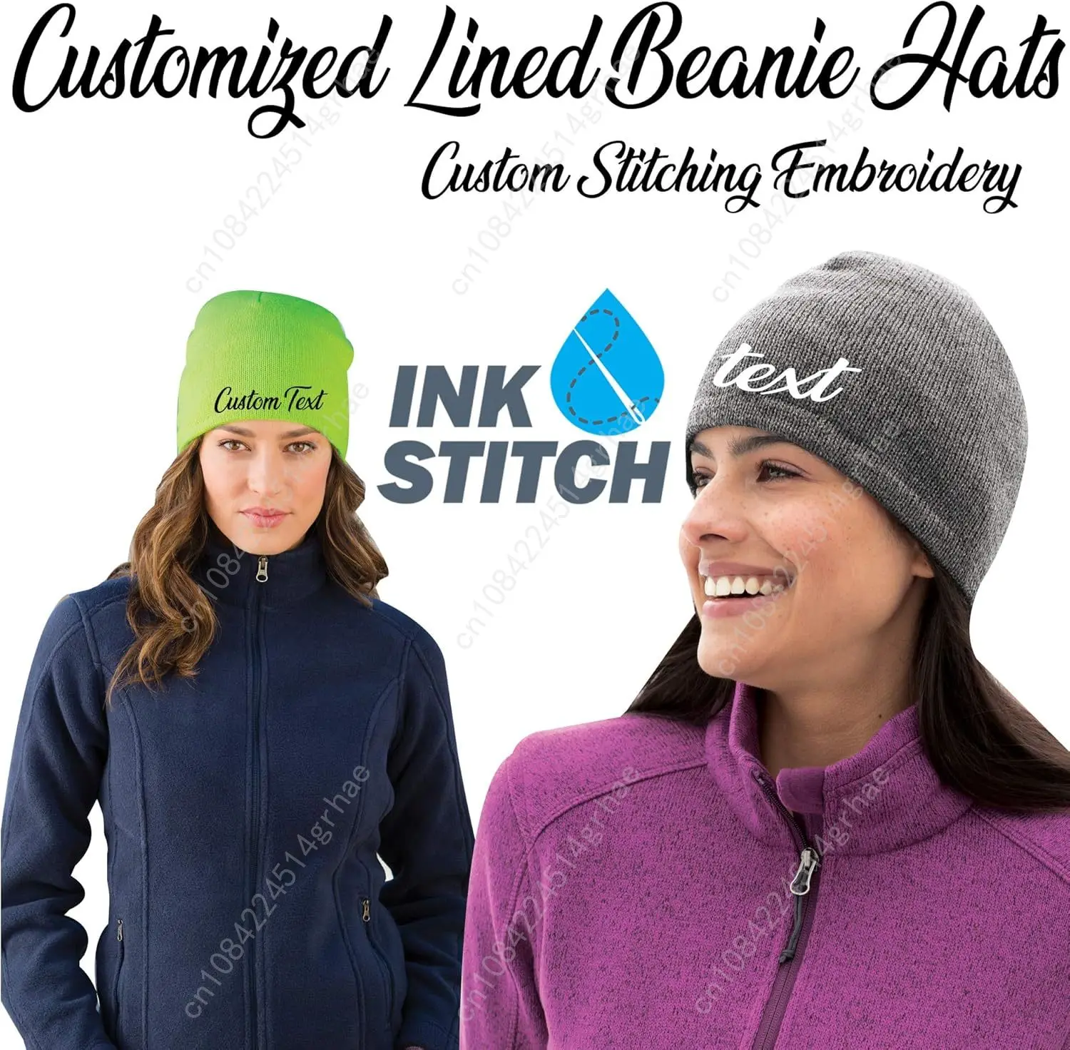 INK STITCH CP91L Custom Text Stitching Design Your Own Fleece Line Beanie Hats