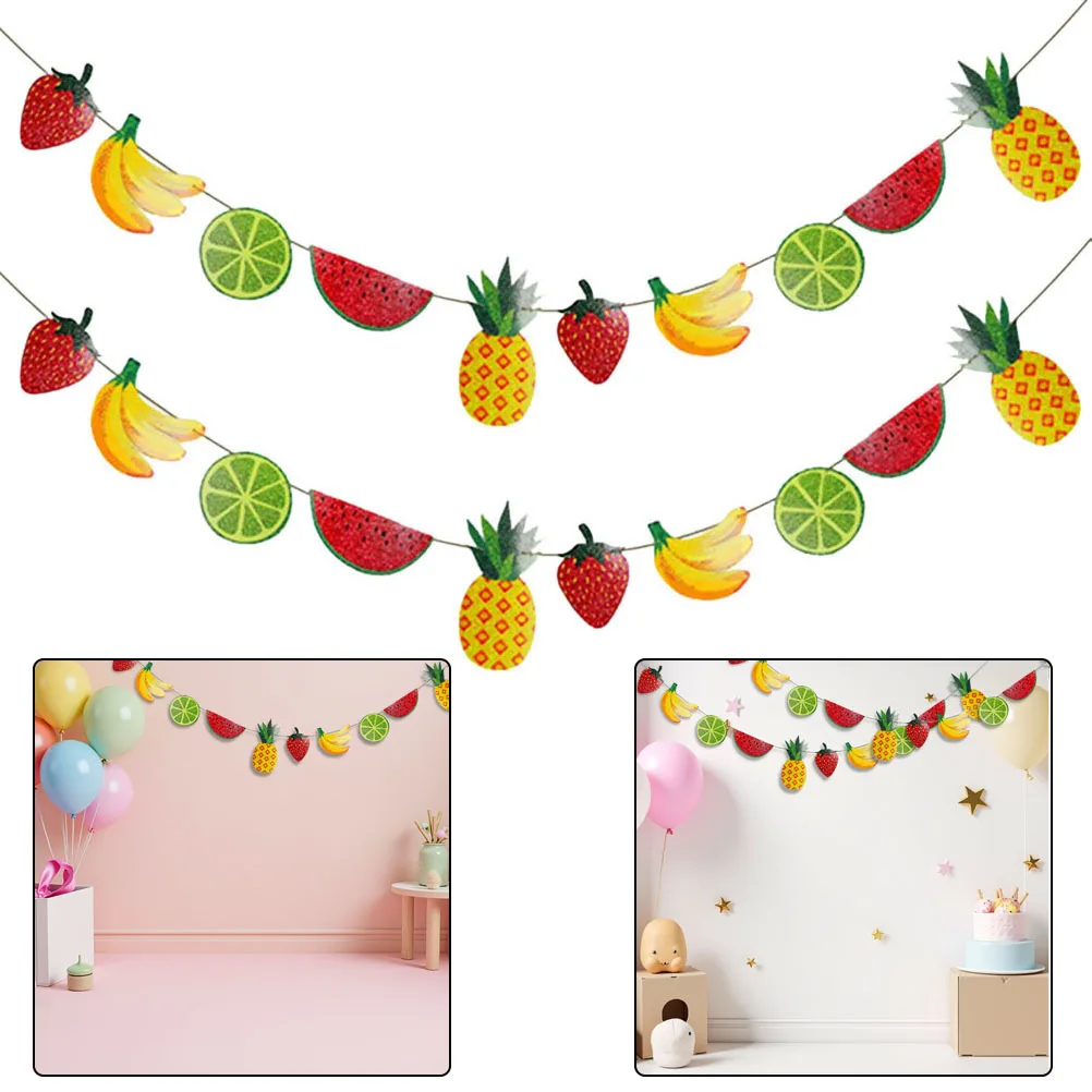 

2Pcs Fruit Party Decoration Summer Banner Watermelon Banana Kiwi Pineapple Shapes Garland Flag Bunting Hanging Decor