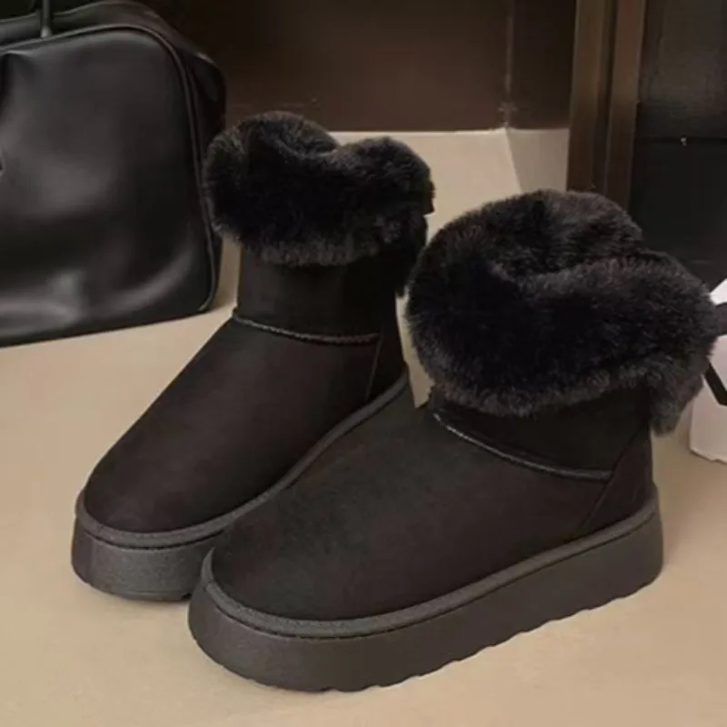 

New Fashionable Simple and Elegant Round Head Snow Boots Winter Flat Shoes Soft Student Plus Wool Warm Women's Shoes