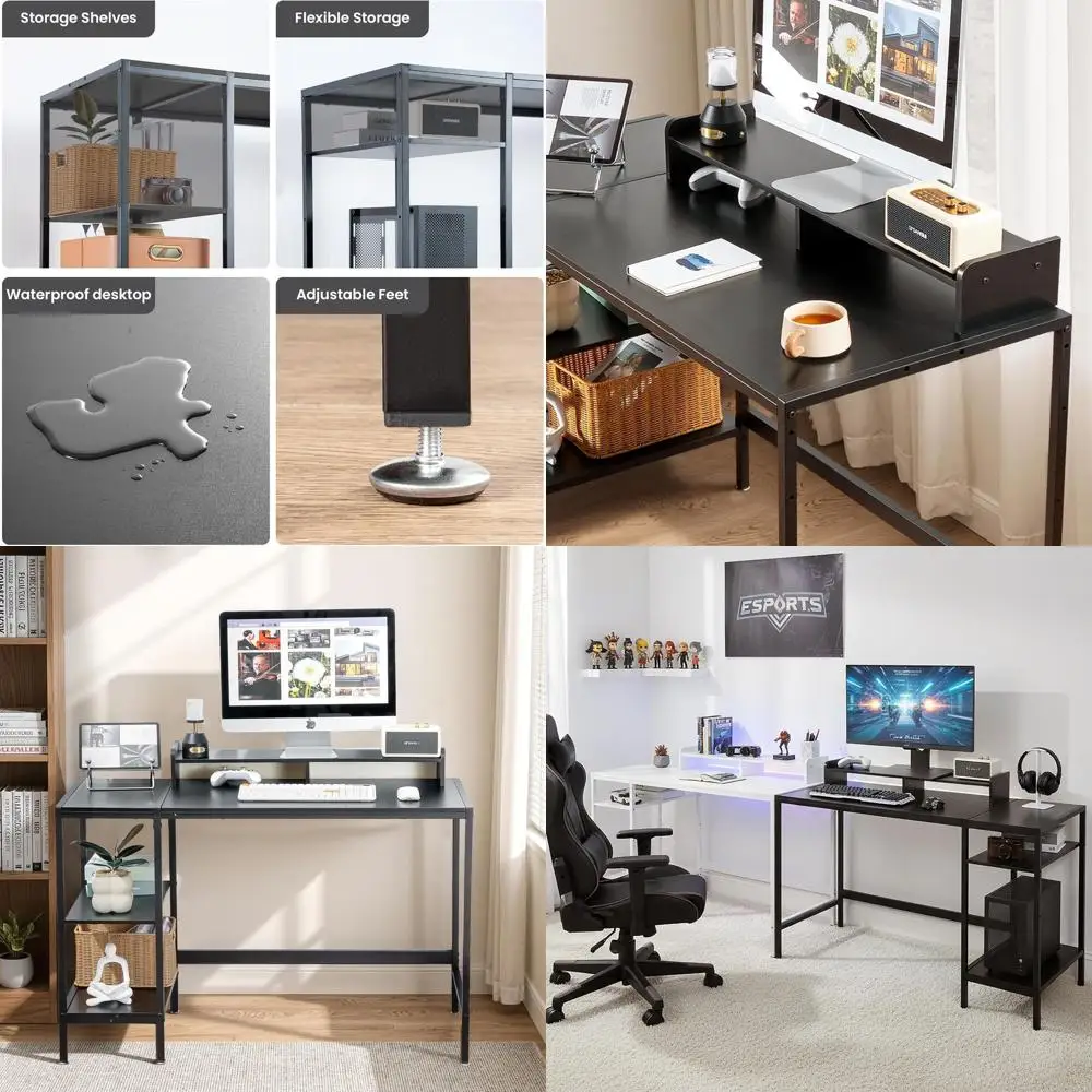 

47 Black Gaming Desk with Storage - Ideal Modern PC Desk for Bedrooms, Small Spaces, and Home Offices
