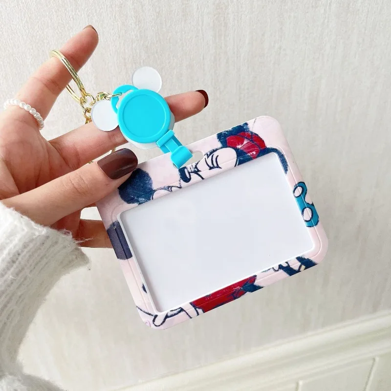 Disney Mickey Mouse Horizontal Lanyard Badge Holder with Keychain for School ID Card Access Control Students Doctors Nurses