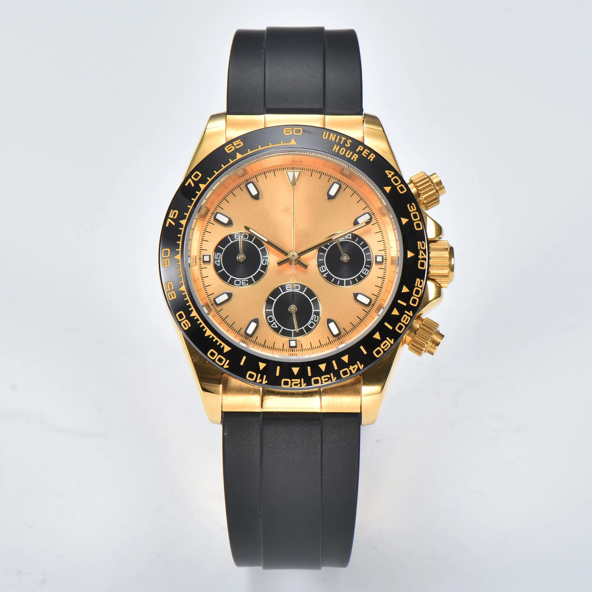 40mm VK63 Japanese quartz movement watch gold panda eye Daytona timing code watch 316L stainless steel sapphire mirror