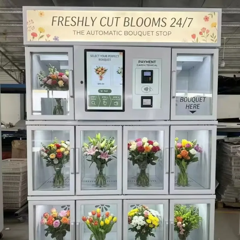 Luxury Flower Bouquet Vending Machine Self-Service Floral Gift Kiosk Stainless Steel Touchscreen Multiple Payment Options for