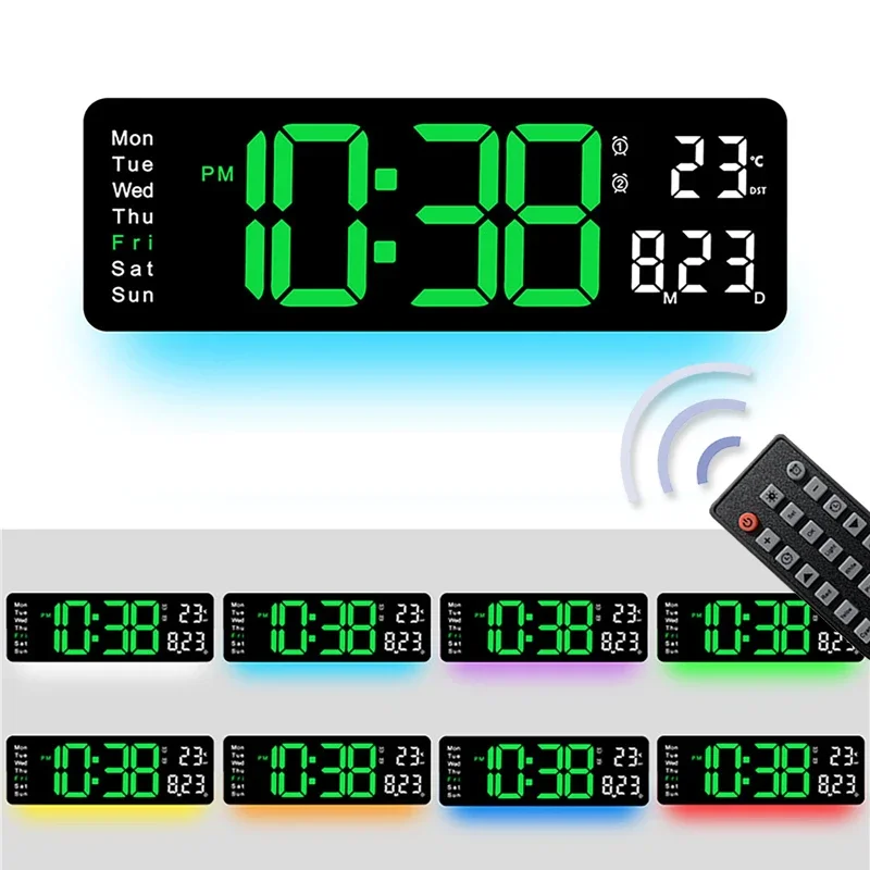 

Rectangle Acrylic Alarm Clock Wall Hanging Atmosphere Light LED Digital Clock Remote Control Temperature Date Week Display Clock