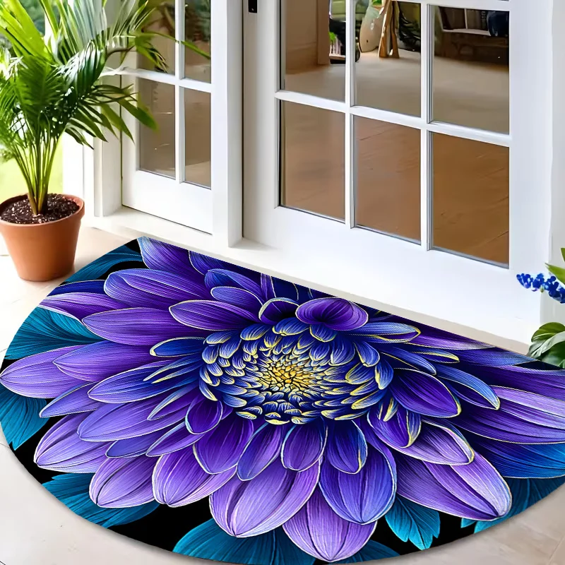 Purple Blue Large Flower Doormat Dramatic Floral Print Non Slip Entry Rug For Entryway Hallway And Modern Home Decor