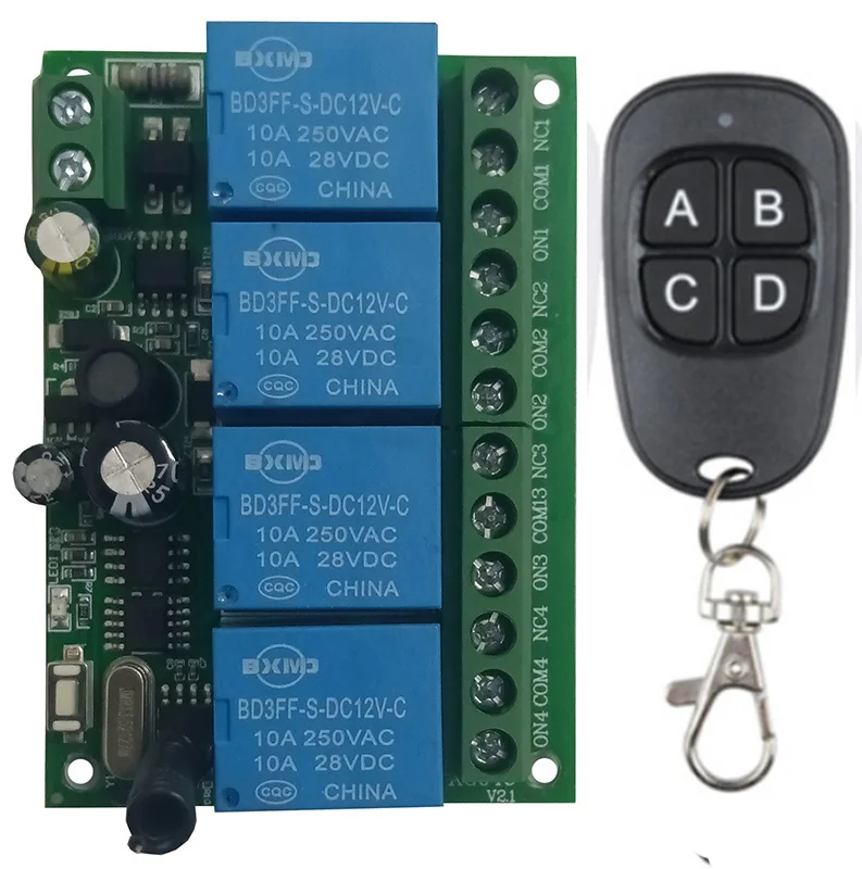 433Mhz Universal Wireless Remote Control AC 110V 220V 4CH Relay Receiver and Transmitter for Garage\ door\ motor\ curtain\ LED