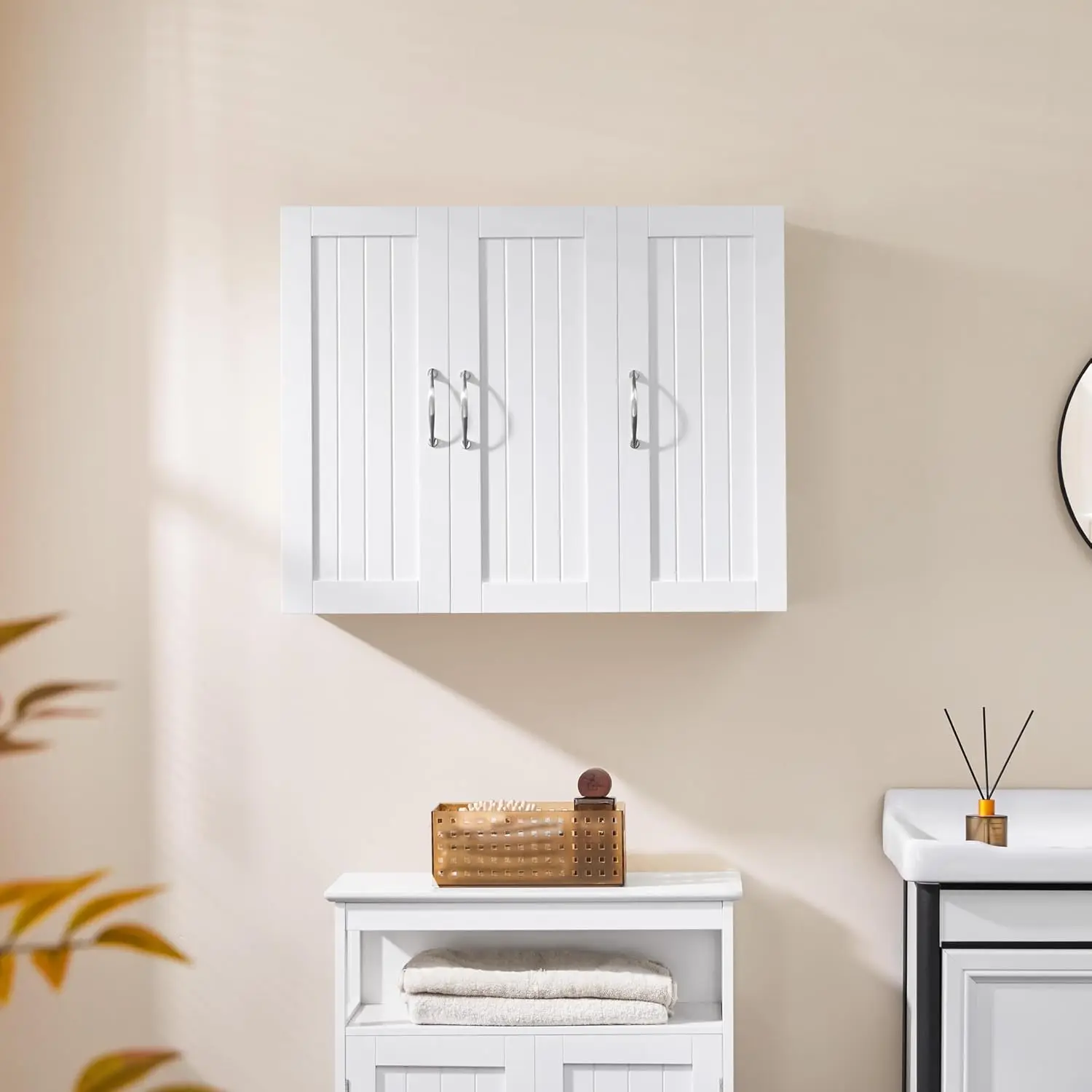 Wall Mounted Bathroom Storage Cabinet with 3 Doors, Laundry Room Organizer, White, Customized