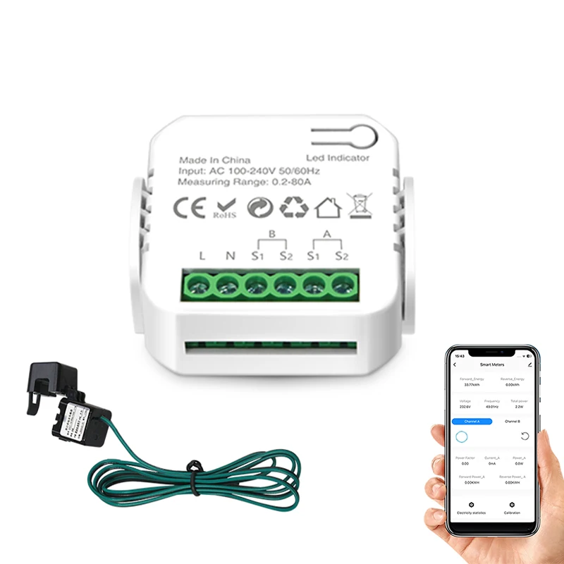 1 or 2 Channel Solar Power Generation Monitoring 80A 85-240V AC Mini  Smart Life Power WiFi Electric Meter WiFi Energy Meter