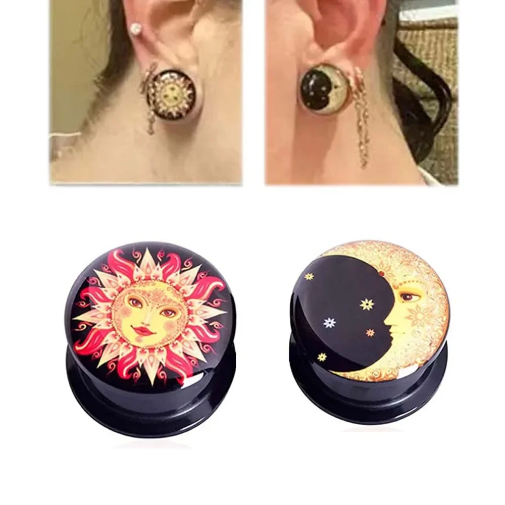 1 Pair Sun Moon Acrylic Screw Ear Plugs Meat Plugs Stretcher Dilator Earrings Piercing Body Jewelry 0G-1