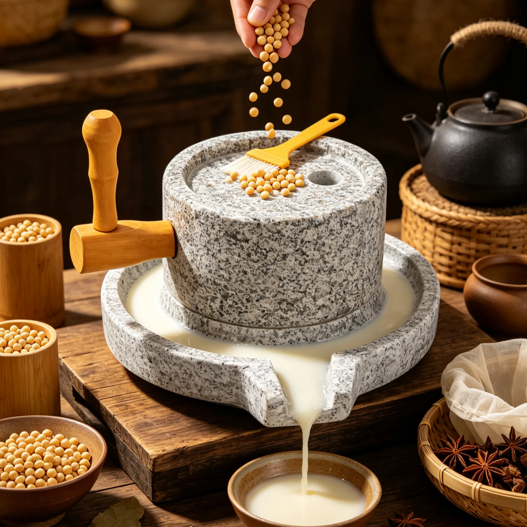 Light Gray Manual Grain Mill Stone Mill Granite Wood 304 Stainless Steel Traditional Hand Operated Grinding Machine