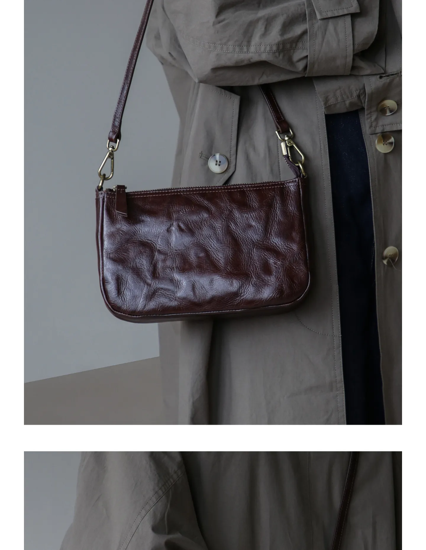 PNDME Vintage-Designer-Handtasche, handgefertigt, plissiert, aus pflanzlich gegerbtem Rindsleder, Damen-Umhängetasche, schlicht, lässig, aus echtem Leder, Unterarmtasche – Detail 6