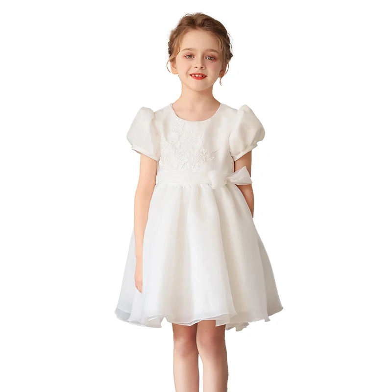 Fancy Princess Girl Fluffy Dress White Party Pageant Communion Dresses Kids Child Wedding Ceremony Performance Clothing Costume