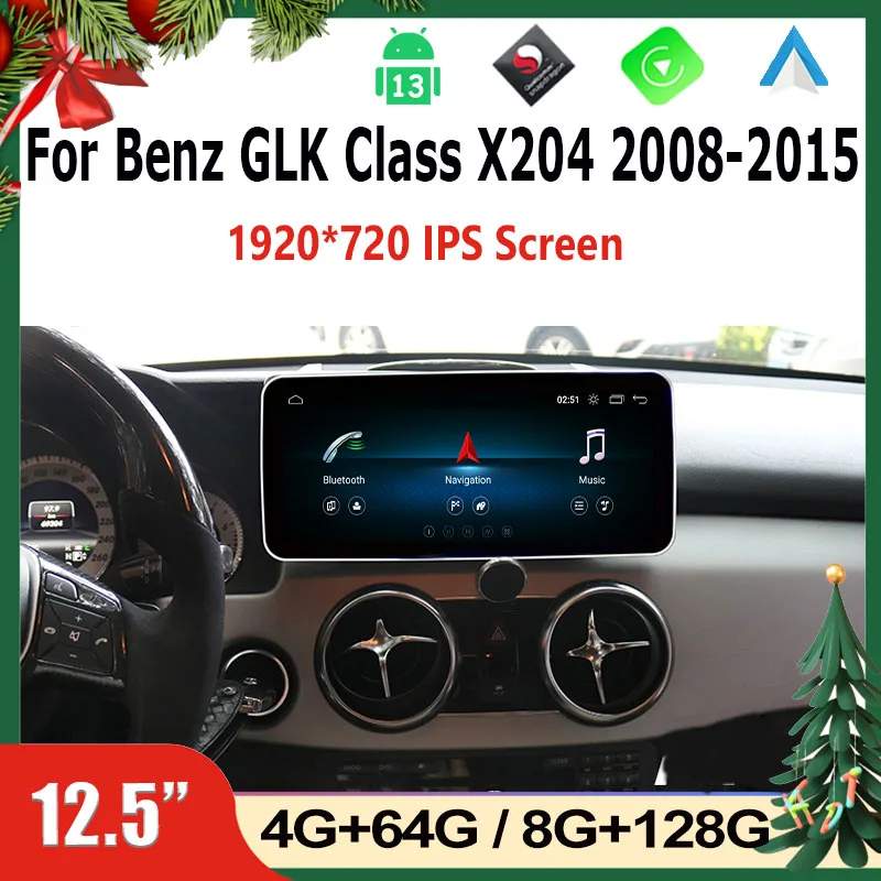 

12.5 Inch Android 13 For Mercedes Benz GLK Class X204 Car Radio Multimedia Player Carplay Auto DSP GPS Navigation Snapdragon 665