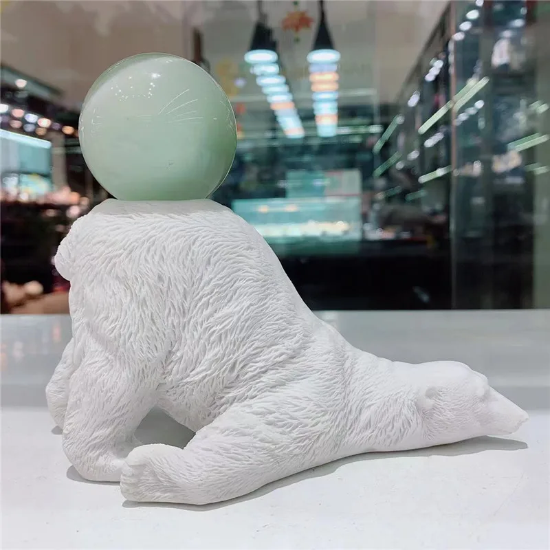 Natural crystal polar bear resin mineral ball display stand for home decoration
