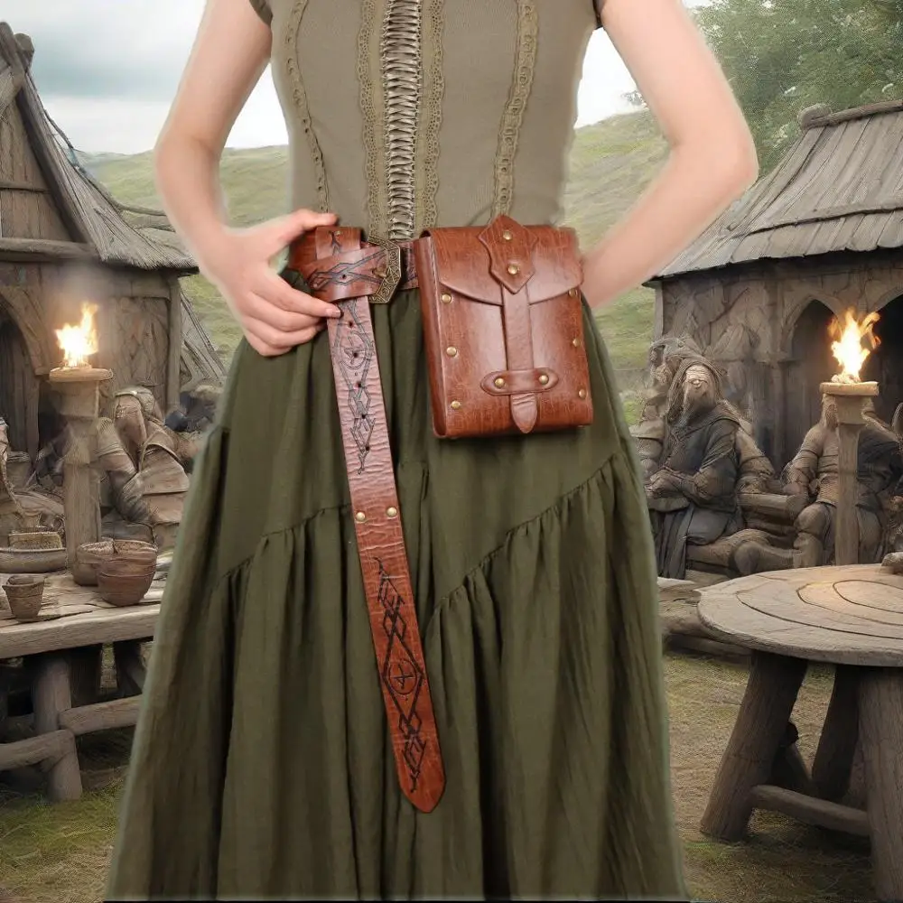 مجموعة حقائب بحزام من العصور الوسطى، حقيبة كروس بإبزيم فايكنغ، إكسسوار تنكري من الجلد الصناعي #1