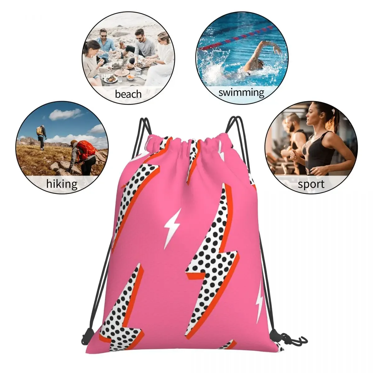 Lightning Bolt Thunder Flash Preppy Pink Backpacks Drawstring Bags Drawstring Bundle Pocket Sports Bag BookBag Travel Students