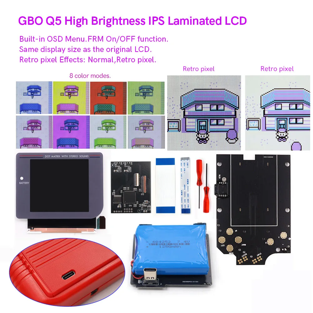 

3.1 '' Laminated IPS Backlight LCD Screen Q5 OSD Menu FRM Screen Kit+Pre-cut Shell With 1250mAh Battery For Game Boy DMG Classic