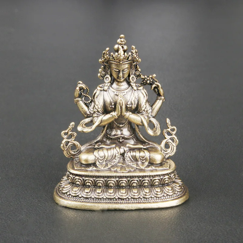 

Vintage Brass Four Armed Guanyin Statue Tabletop Figurines Ornaments Bronze Statues Cultural and Artistic Decoration Crafts