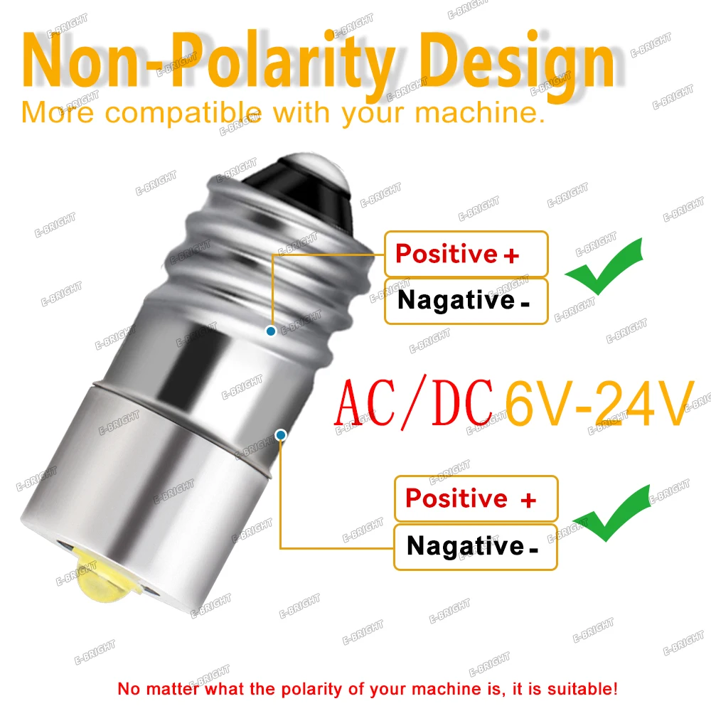 Lampe de poche LED blanche à vis E10, 7500K, 2x3W, 3V, 6V, 6.3V, 12V, 18V, 24V, ampoule, arcade, voiture, vélo, torche, travail d\'urgence, cellules
