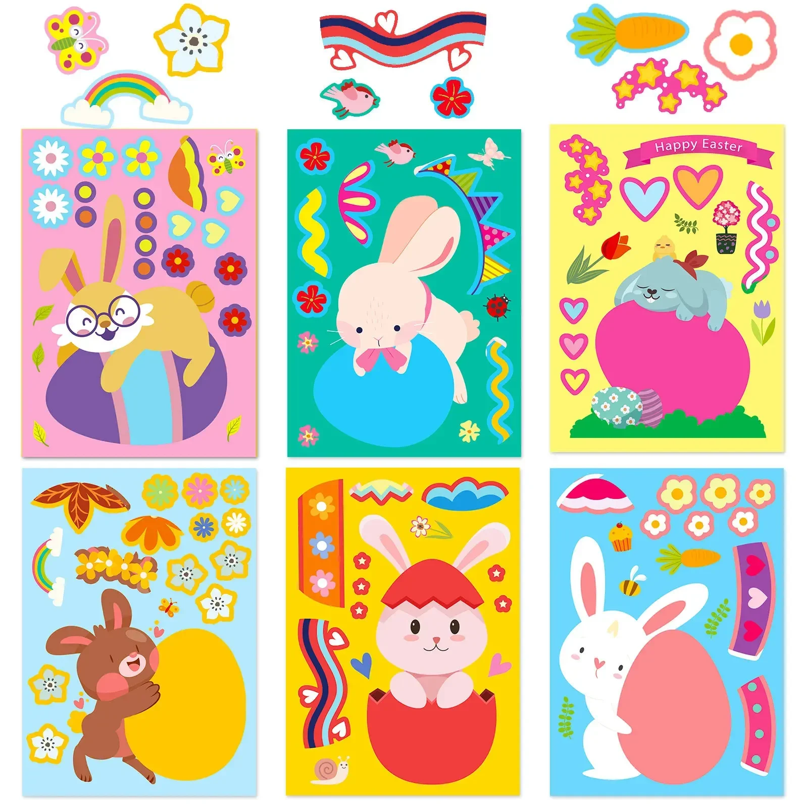 Happy Easter Egg Themed DIY Easter Stickers Make A Face Stickers For Children's Game  Easter Party Decor Sealing Puzzle Stickers