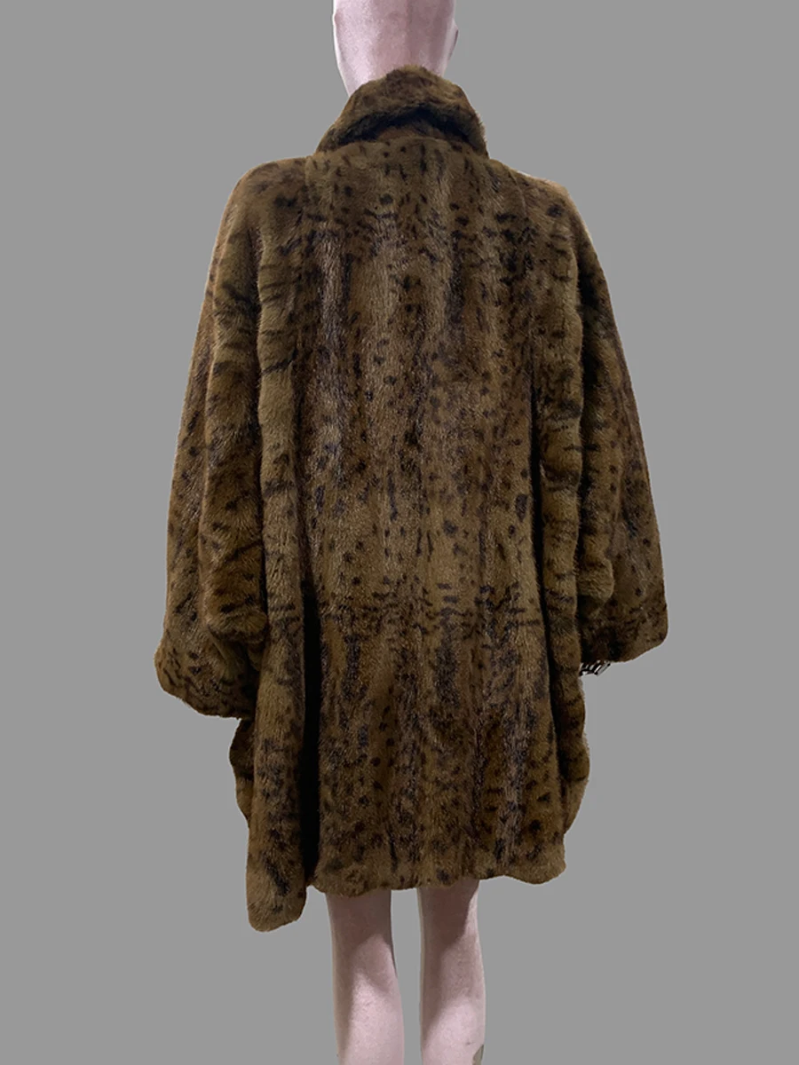 Nerazzurri Winter Oversized Colorful Leopard Print Thick Warm Soft Faux Mink Fur Coat Women Turn-Down Collar Fluffy Jacket 2026