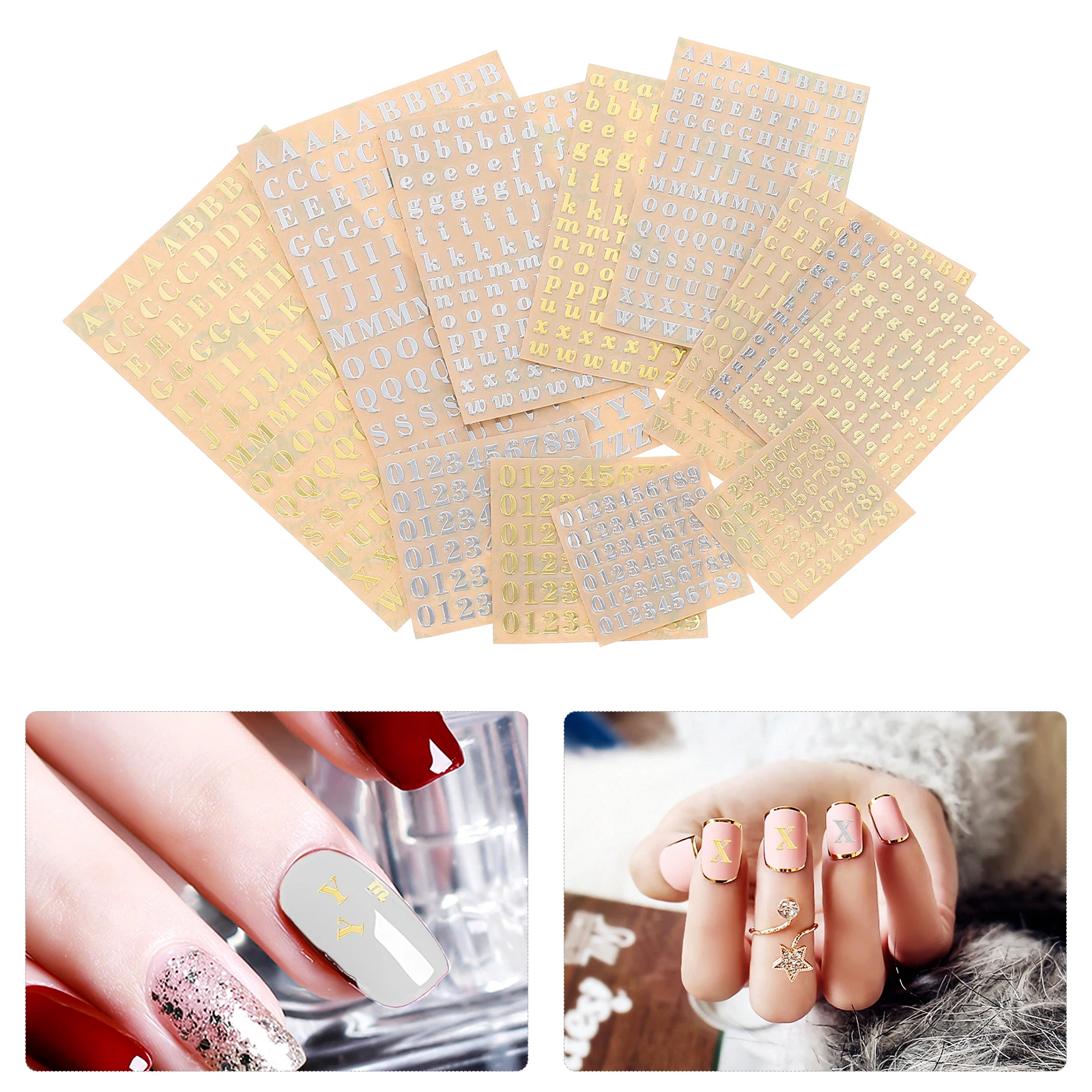 

12 Sheets Self-Adhesive Alphabet Number Diy Metal Labels Resin For Oil Bottles Durable Letters Numbers Stickers For Paper Bottle