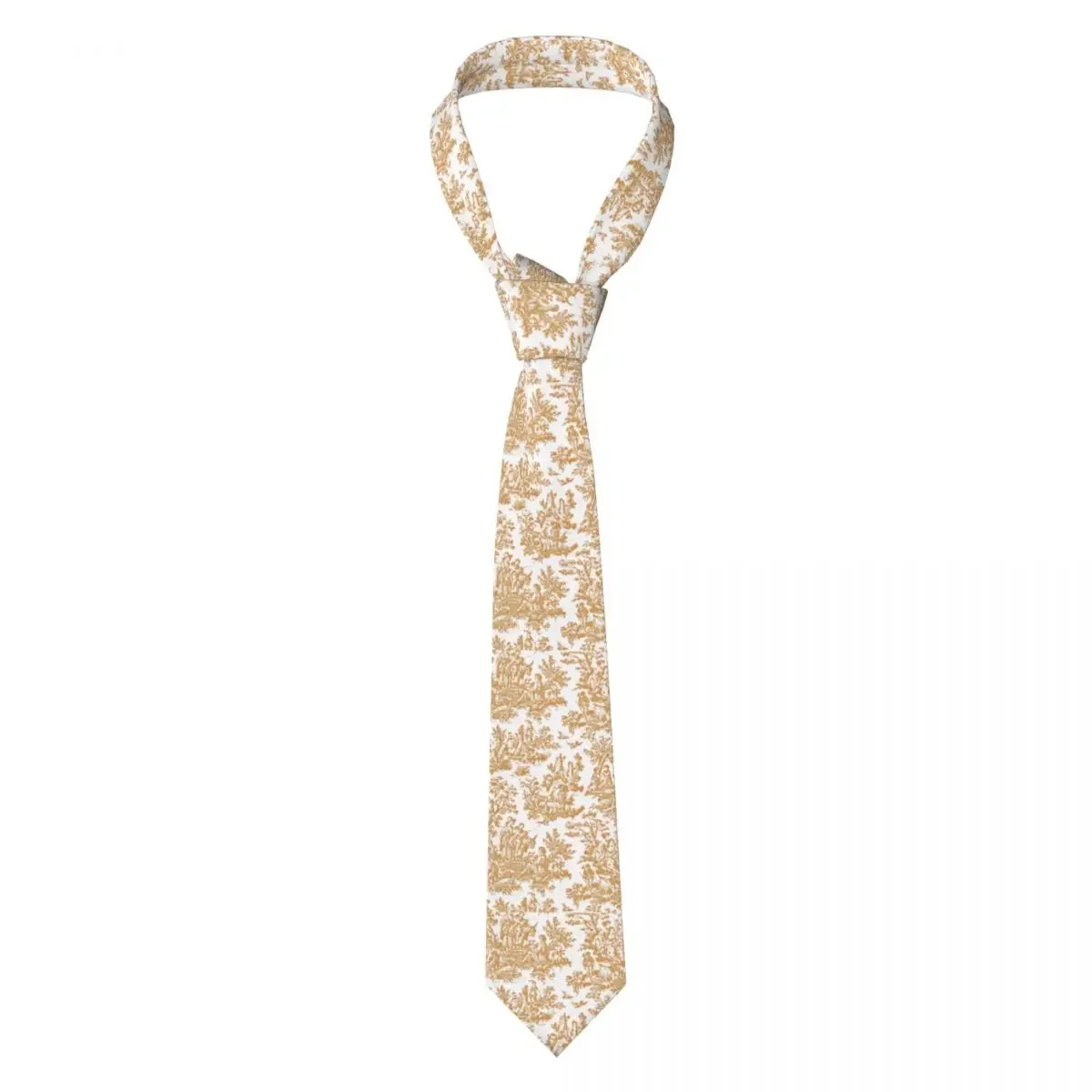 Custom Toile De Jouy Tie Men Printed Necktie French Motif Light Brown And White Four Seasons Tie Necktie For Birthday Gift