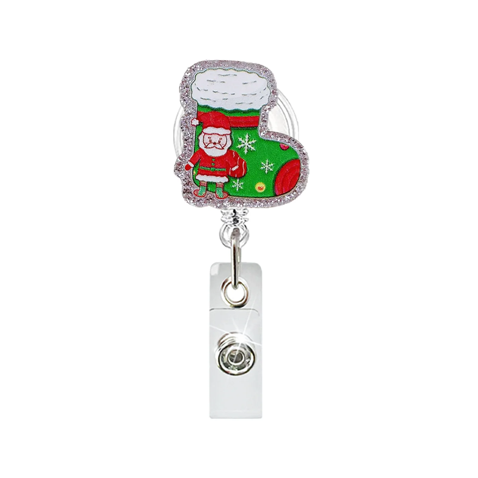Retractable Badge Holder Colorful Acrylic Badge Reel Santa Claus Badge Holder Stylish For Hospitals Office Workers Exhibitions