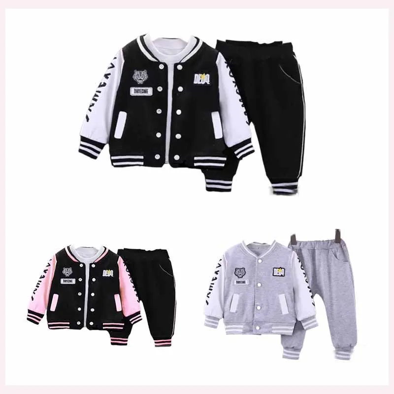 Boy Clothing Set Spring Autumn Bab Girls Cartoon Tiger Baseball Coat Pants 2Pc Children Sport Suit Toddler Kid Casual Outfit