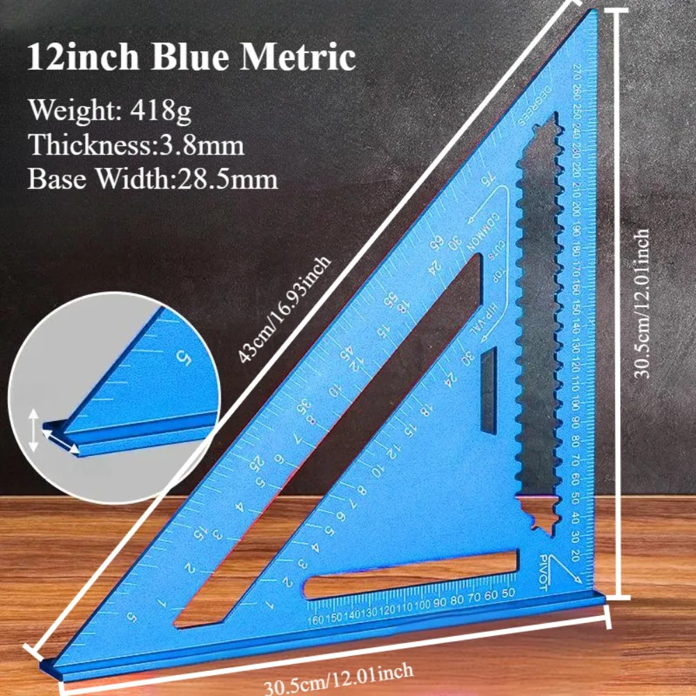7''/12'' Metrisches Holzbearbeitungs-Hochpräzisions-Dreiecklineal, Aluminiumlegierungslineal mit Ergonomischem Griff für DIY & Messungen – Detail 12