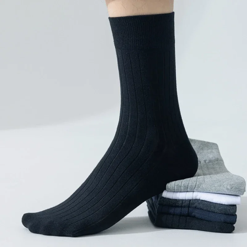 95% Pure Cotton Socks Men Business Dress Anti-bacterial  Long Socks Soft Breathable Spring Summer Tube Casual Sock 5Pairs/Lot