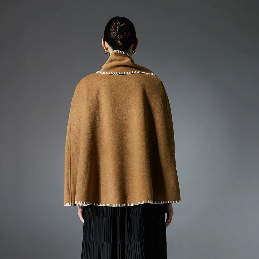 Khaki Stitched Cape Shoulder Wrap Scarf Versatile Warmth Street Style Women's Fashion Half High Collar Other Thickness