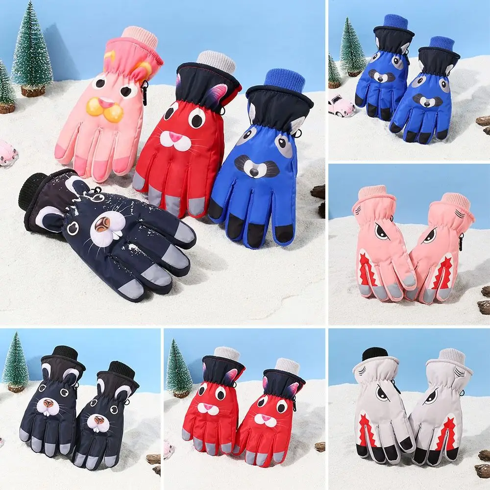 Thick Warm Children Ski Gloves Cartoon Windproof Sports Gloves Non-slip Cute Waterproof Mittens for 8-14 Years Old