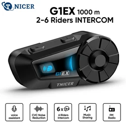 TNICER G1EX Motorcycle Intercom Bluetooth helmet Headset Motorbike 6 Riders 1000M Moto Group Waterproof Interphone