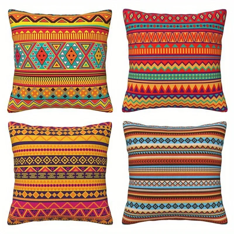 

4Pcs Retro Mythical Totem Pillow Covers - Polyester, Dragon &Aztec Pattern,Zipper Decorative Cushion Covers for Home&Party Decor