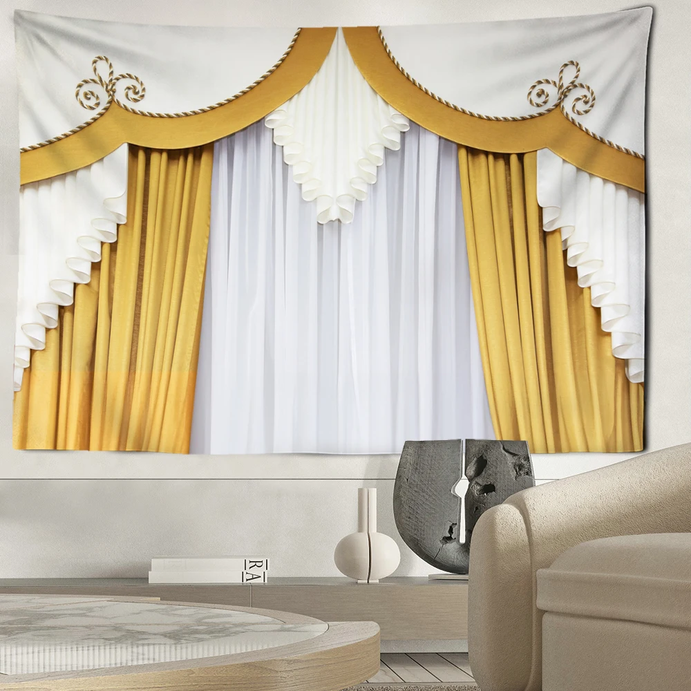 Imitation Curtains Drapery Patterns Tapestry Wall Hanging Simple Art Bohemian Modern Style Bedroom Living Room Home Decor