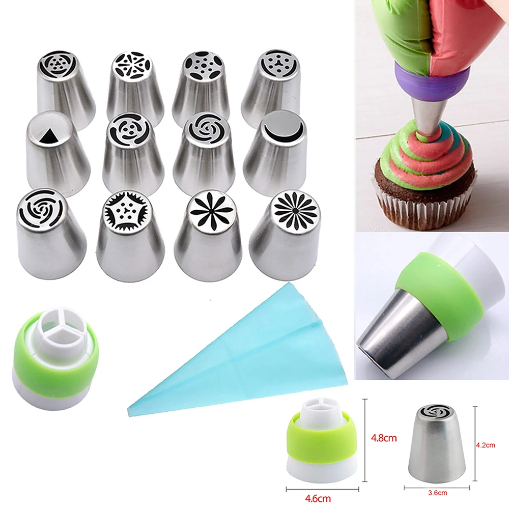 

14Pcs/lot Tips Stainless Steel Icing Piping Nozzles Cake Cream Decorating Cupcake Pastry Kitchen Tools