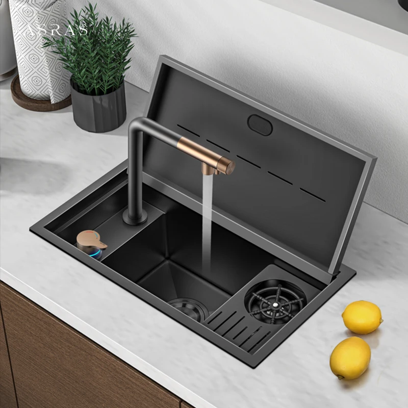 

ASRAS New Nanometer Flip Cover Hidden Mini kitchen Sink 304 Stainless Steel Handmade Cup Rinser kitchen Island Sinks